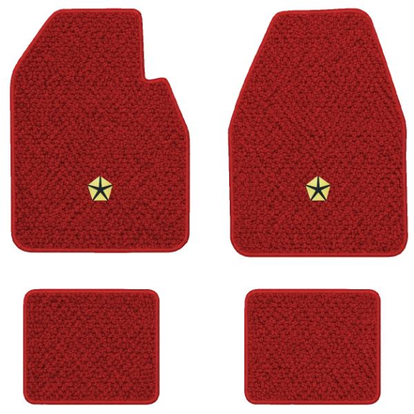 1966-1970 Dodge Coronet Automatic floor mats with the Chrysler Pentastar logo in Loop 02 Red carpet, illustration