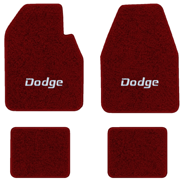 1974-1976 Dodge Coronet floor mats with the Dodge logo in Essex 1016A Red carpet, illustration