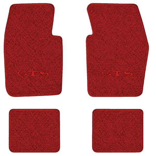 1963-1973 Dodge Dart floor mats with the GTS logo in Loop 02 Red carpet, illustration