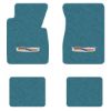 1957 Chevrolet Bel Air floor mats with the Bel Air Crest logo in Loop 09 Medium Blue carpet, illustration