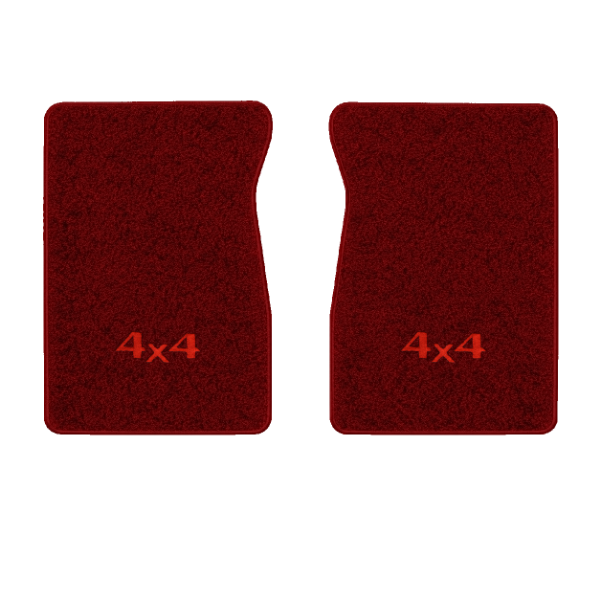 1987 GMC R1500 front floor mats with the 4x4 logo in Essex 1016A Red carpet, illustration