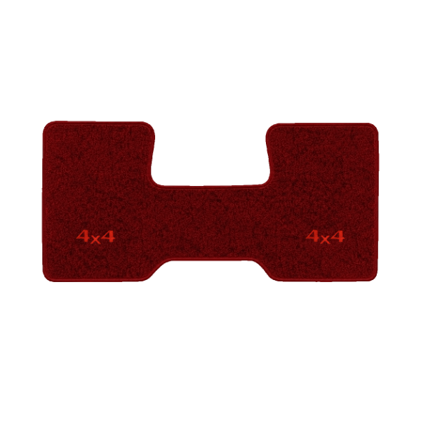 1987 GMC R1500 2WD Automatic/3-Speed Low Tunnel one-piece front floor mat with the 4x4 logo in Essex 1016A Red carpet, illustration