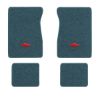 1984-1986 Chevrolet C20 Crew Cab floor mats with the Chevy Bowtie logo in Cutpile 7766 Blue carpet, illustration