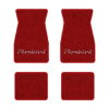 1974-1981 Pontiac Firebird floor mats with the Firebird logo in Cutpile 8801 Flame Red carpet, illustration