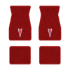 1974-1981 Pontiac Firebird Trans Am floor mats with the Pontiac Arrow logo in Cutpile 8801 Flame Red carpet, illustration