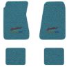1970-1972 Chevrolet Chevelle Greenbrier floor mats with the Yesterdays Chevrolet logo in Loop 09 Medium Blue carpet, illustration