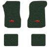 1973 Chevrolet Chevelle floor mats with the Chevy Bowtie logo in Loop 08 Dark Green carpet, illustration