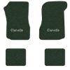 1973 Chevrolet Chevelle floor mats with the Chevelle logo in Loop 08 Dark Green carpet, illustration