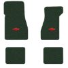1973 Chevrolet Chevelle Malibu floor mats with the Chevy Bowtie logo in Loop 08 Dark Green carpet, illustration