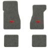 1973 Chevrolet Chevelle Malibu floor mats with the Chevy Bowtie logo in Essex 1066A Gray carpet, illustration