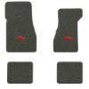 1973 Chevrolet Chevelle Malibu floor mats with the Chevy Bowtie logo in Essex 1038A Lt Charcoal carpet, illustration