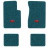 1962-1967 Chevrolet Chevy II Nova floor mats with the Chevy Bowtie logo in Loop 17 Bright Blue carpet, illustration