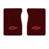 1987 Chevrolet R10 front floor mats with the Chevy Truck with Bolts logo in Essex 1045A Maroon carpet, illustration