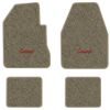 1966-1970 Dodge Coronet 4-Speed floor mats with the Coronet logo in Essex 1076A Prairie Tan carpet, illustration