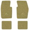 1971-1972 Dodge Dart Demon 2-Door floor mats with the Chrysler Pentastar logo in Loop 04 Ivy Gold carpet, illustration