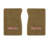 1981-1986 GMC C3500 Reg Cab front floor mats with the GMC logo in Essex 1054A Caramel carpet, illustration