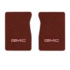 1987 GMC R2500 front floor mats with the GMC logo in Cutpile 7298 Maple / Canyon carpet, illustration